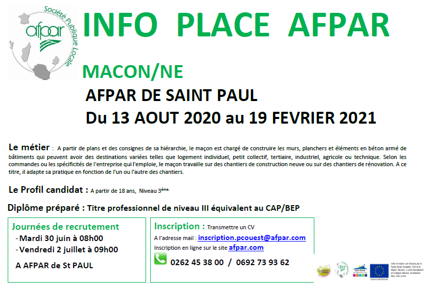 Formation de MACON/NE proposée à l’AFPAR de Saint-Paul