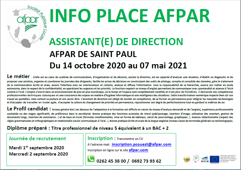 Formation d’Assistant(e) de Direction proposée à l’AFPAR de Saint-Paul